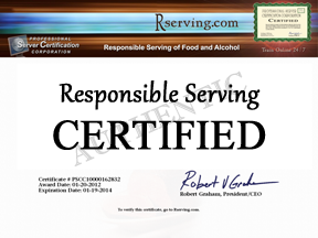 Responsible Serving<sup>®</sup> allows you to print your offical alcohol traning certificate online!